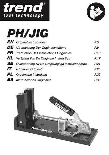 PH/JIG Pocket Hole Jig Instructions in EN,DE,FR,NL & SE