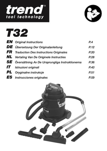 T32 Vacuum Extractor Instructions in EN,DE,FR,NL,DK,SE,NO & FI