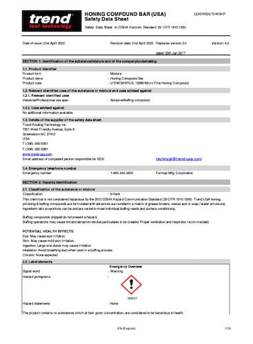 U*DWS/HP Honing Compound SDS